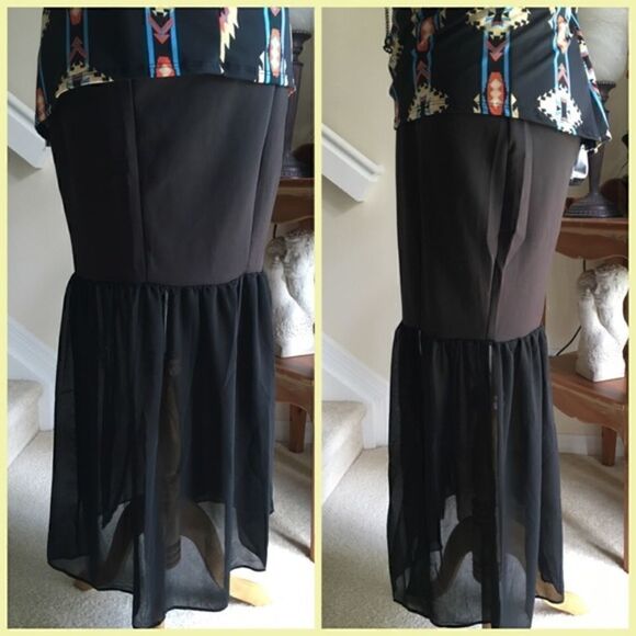 Chic Black Fitted Multi Fabric Plus Maxi Skirt - Picture 2 of 6